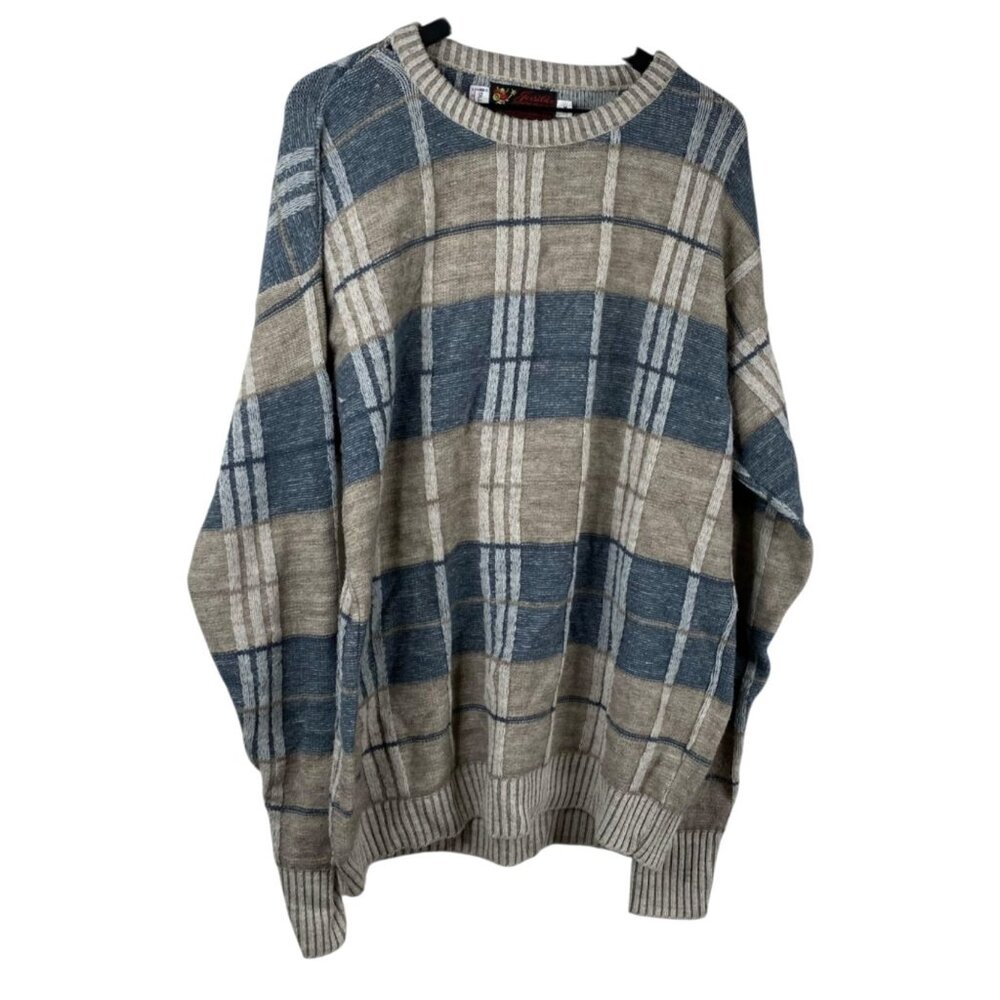 Vintage Jersild Sweater Men's Multicolor Sz 2XT Pullover USA 3D Plaid Grandpa